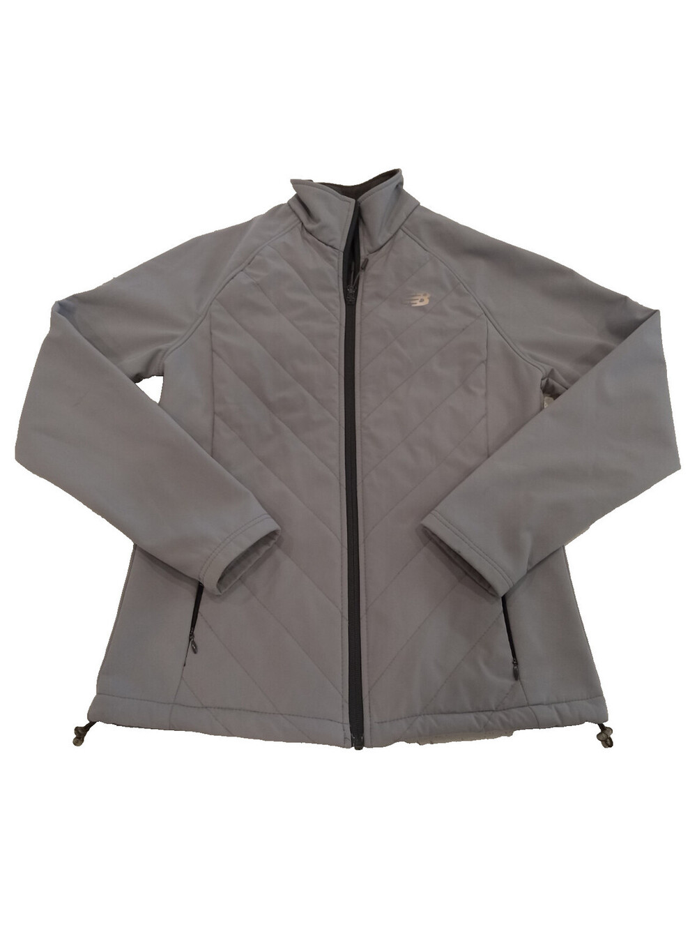 New Balance Thermal Jacket Womens Small S Grey Quilted Panel Full Zip Coat